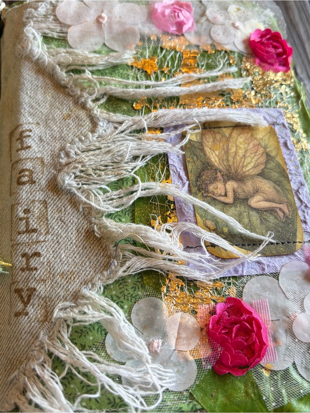 Fairy Junk Journal Gold Floral Denim Boho Grungy Decorated 3 Sig Softcover - Picture 3 of 16